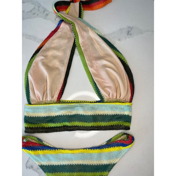 Prettylittlething Multi Stripe Halterneck Bikini crochet knit 4 - Picture 10 of 13